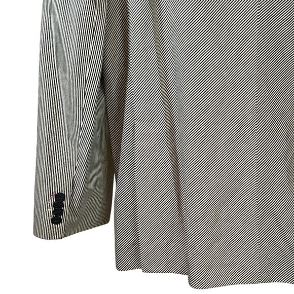 Marc Ecko Black Pinstriped Single Breast Lined Blazer Jacket Mens Large - Picture 15 of 16